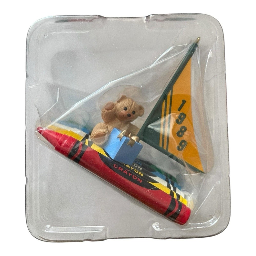 Bright Journey Crayola Crayon Teddy Bear Raft Sailboat Hallmark Ornament 1989 - Picture 3 of 3